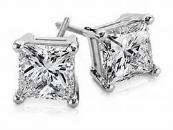 14KW Princess Cut Diamond Stud Earrings