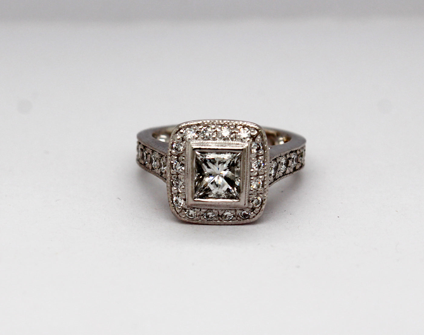 Estate Platinum Engagement Ring with 1.10 Ct Princess Cut Diamond and