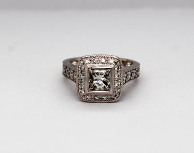 Estate Platinum Engagement Ring with 1.10 Ct Princess Cut Diamond and