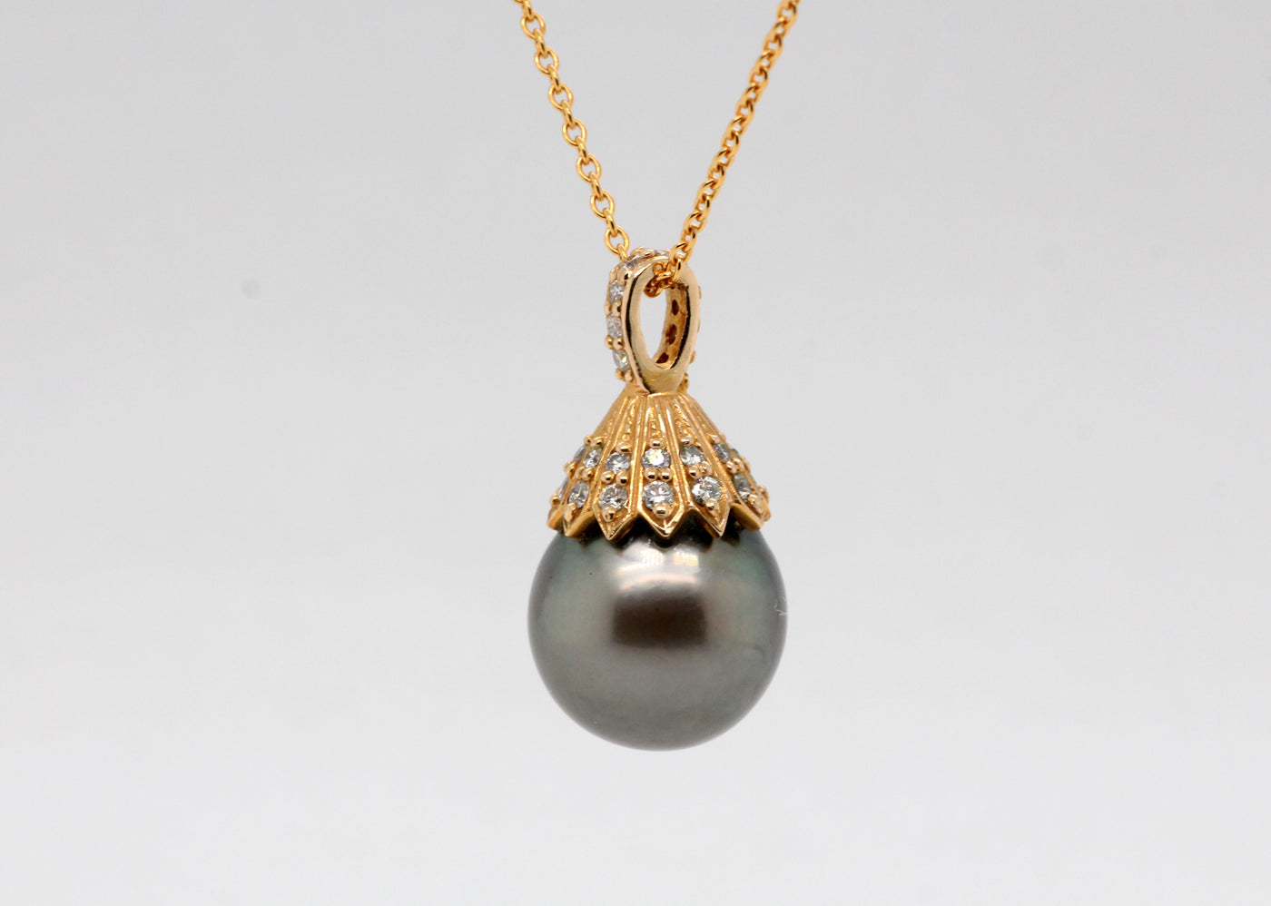 14KY 13 mm Tahitian Pearl and Diamond Pendant