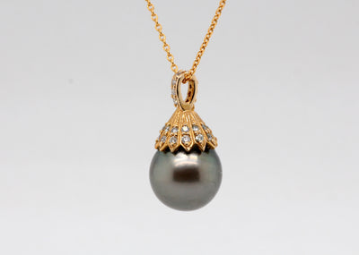 14KY 13 mm Tahitian Pearl and Diamond Pendant