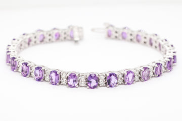 14KW 9.64 CTTW AMETHYST AND DIAMOND BRACELET, 2.51 CTTW