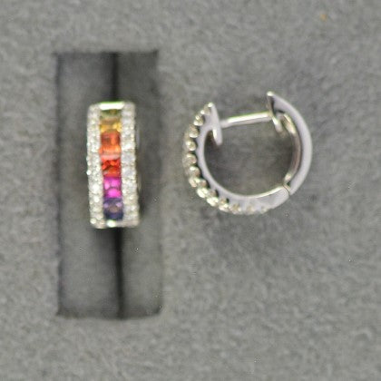 18KW .74 Cttw Multi Color Sapphire and Diamond Earrings with .33 Cttw image