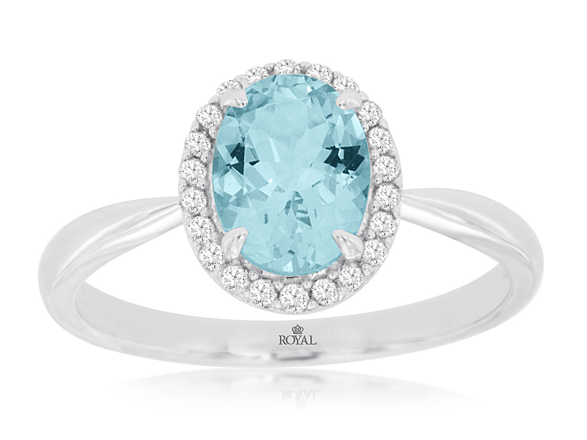 14KW 1.10 Ct Aquamarine an .14 Cttw Diamond Halo Ring