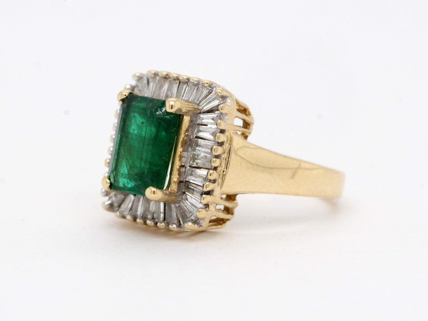 Estate 14KY 2.00 Ct Emerald And 1.5 Cttw Diamond Ring