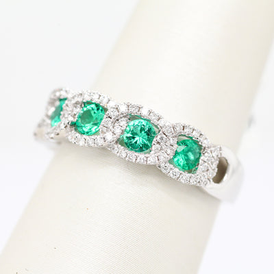 18KW .41 Cttw Emerald And .31 Cttw Diamond Ring