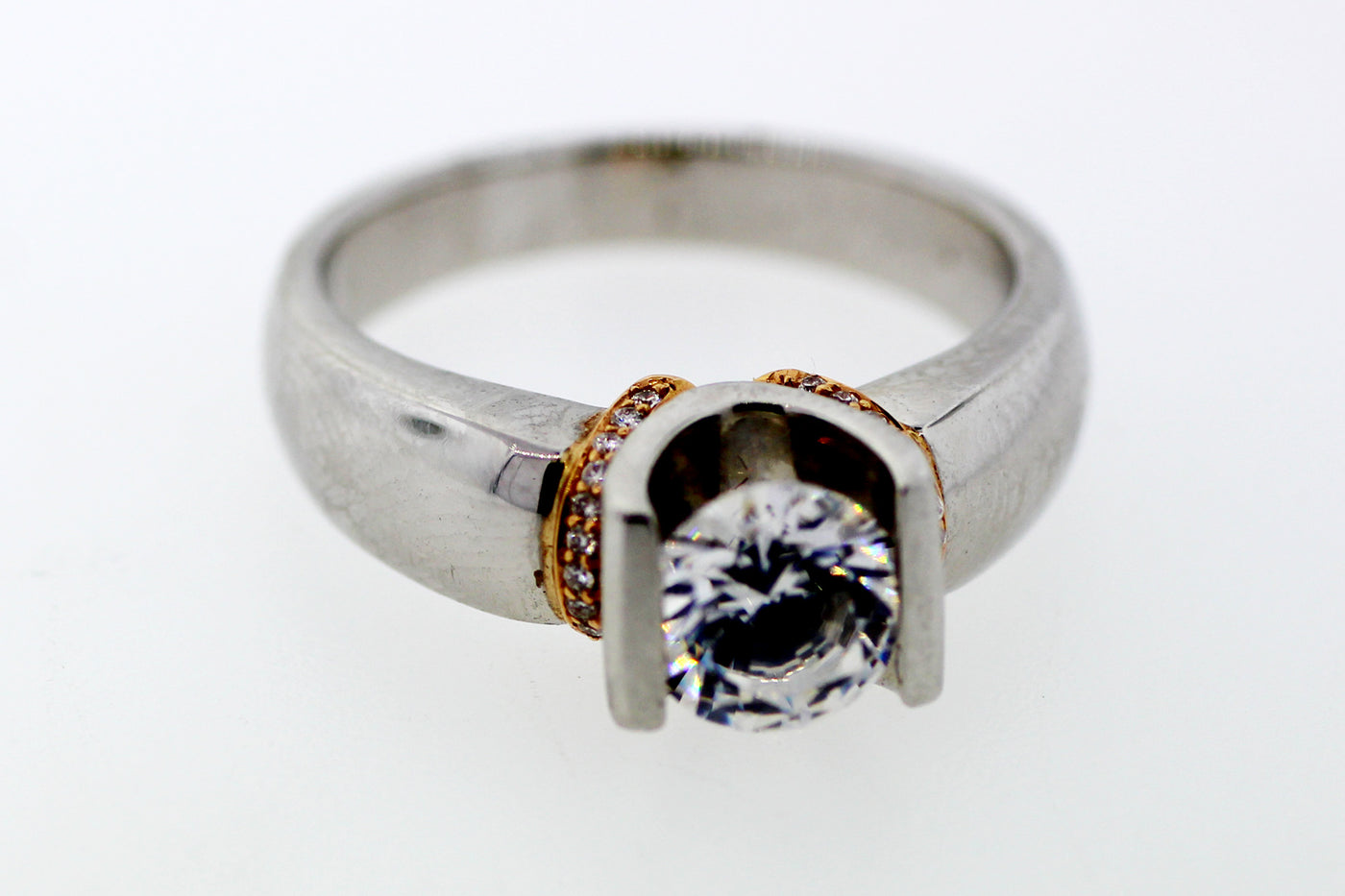 THIBAUDEAU PLATINUM/18KT .17 CTTW DIAMOND ENGAGEMENT RING