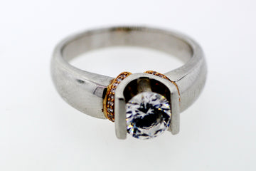 THIBAUDEAU PLATINUM/18KT .17 CTTW DIAMOND ENGAGEMENT RING