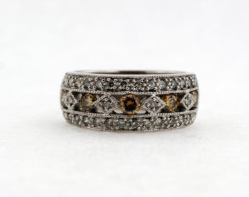 14KW .89 CTTW CHOCOLATE AND WHITE DIAMOND RING