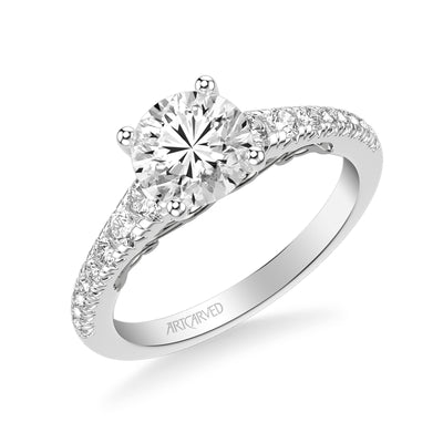31-V1009GRW-E.01 - ARTCARVED - Lyric Engagement Ring with Carved Gallery details and Graduated Diamond Shank