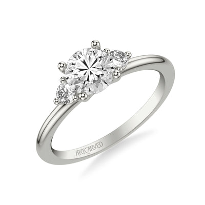 31-V1033ERW-E.01 - ARTCARVED - Classic Three-Stone Engagement Ring with Round Side Stone Diamonds