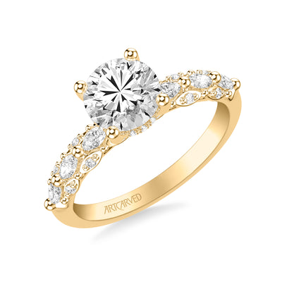 31-V1078IRY-E.00 - ARTCARVED -  Classic Engagement Ring with Triple Row Prong Set Round and Marquise Diamond Shank