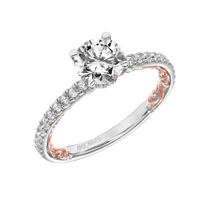 31-V903ERWR-E.01 - ARTCARVED - Lyric Engagement Ring with Diamond Collar and Inner Carved details and Diamond Shank