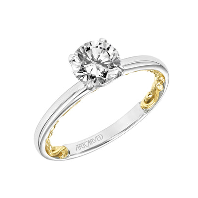 31-V905ERWY-E.01 - ARTCARVED - Lyric Solitaire Diamond Engagement Ring  with Inner Carved details and Polished Shank