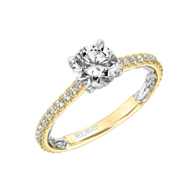 31-V908ERYW-E.01 - ARTCARVED - Lyric Engagement Ring with Inner Carved details and Diamond Shank