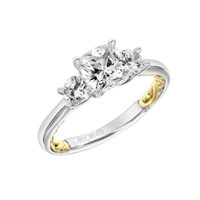 31-V917GUWY-E.01 - ARTCARVED - Lyric 3-Stone Engagement Ring with Inner Carved details and Polished Shank