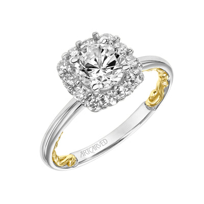 31-V926ERWY-E.01 - ARTCARVED - Lyric Engagement Ring with Cushion Diamond Halo and Accented Diamond Gallery with Polished Shank