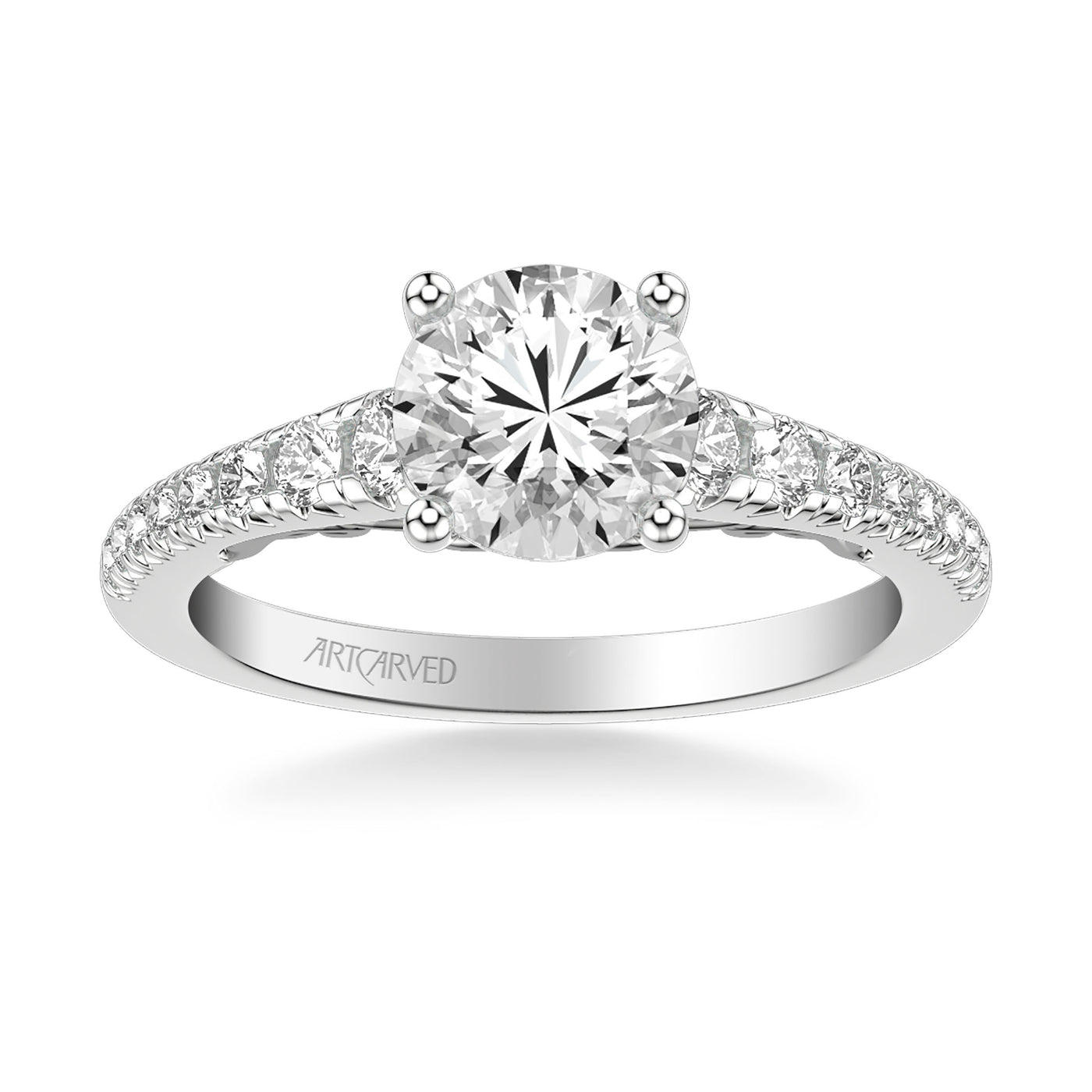 31-V1009GRW-E.01 - ARTCARVED - Lyric Engagement Ring with Carved Gallery details and Graduated Diamond Shank