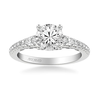 31-V1009GRW-E.01 - ARTCARVED - Lyric Engagement Ring with Carved Gallery details and Graduated Diamond Shank