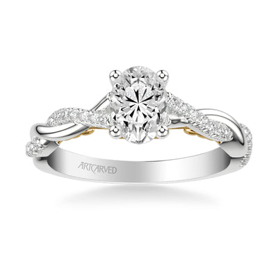 31-V1012EVWY-E.01 - ARTCARVED - Lyric Engagement Ring with Carved Gallery details and Alternating Diamond and Polish Twist Shank