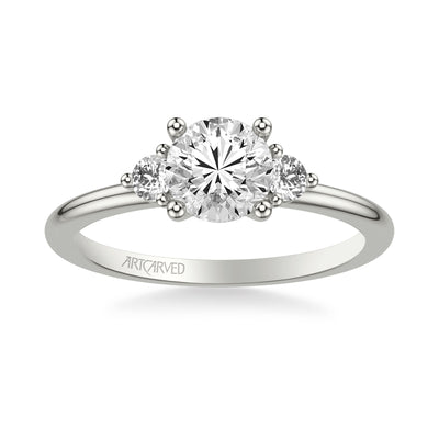 31-V1033ERW-E.01 - ARTCARVED - Classic Three-Stone Engagement Ring with Round Side Stone Diamonds