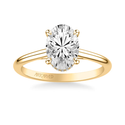 31-V1062HVY-E.01 - ARTCARVED - Classic Solitaire Engagement Ring with Floating Hidden Halo and Polished Shank