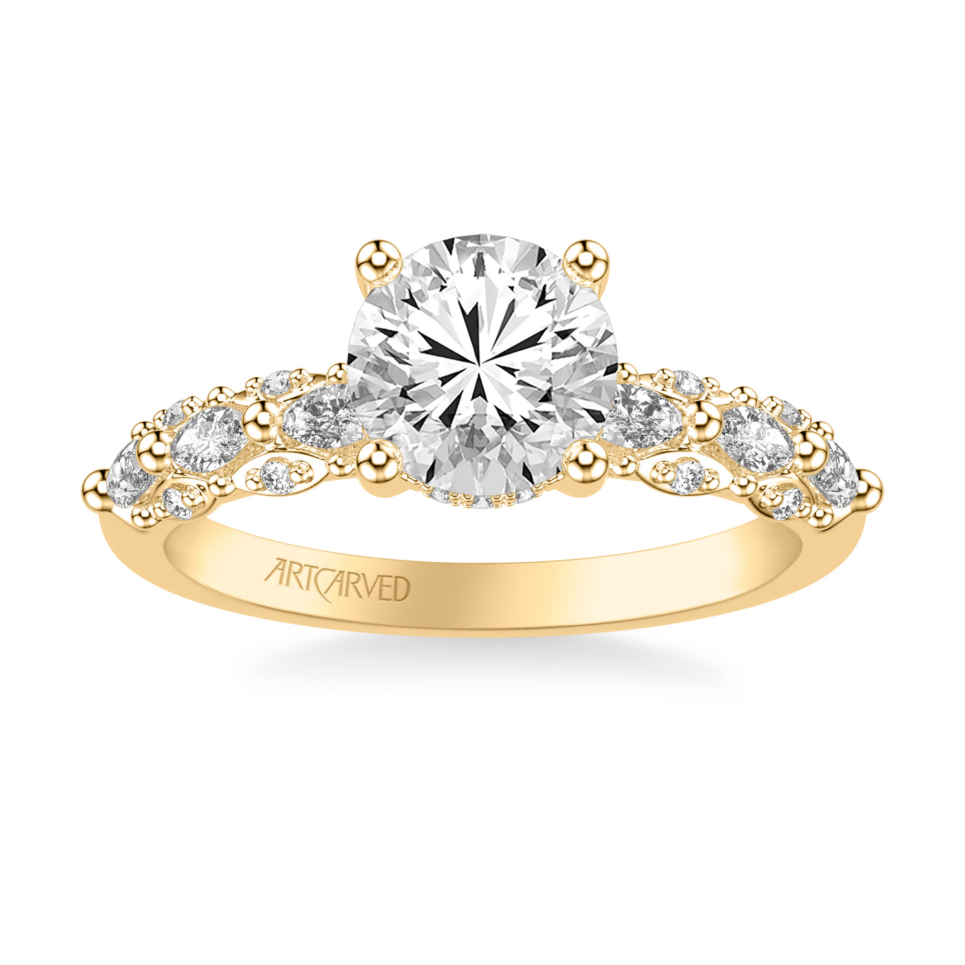 31-V1078IRY-E.00 - ARTCARVED -  Classic Engagement Ring with Triple Row Prong Set Round and Marquise Diamond Shank