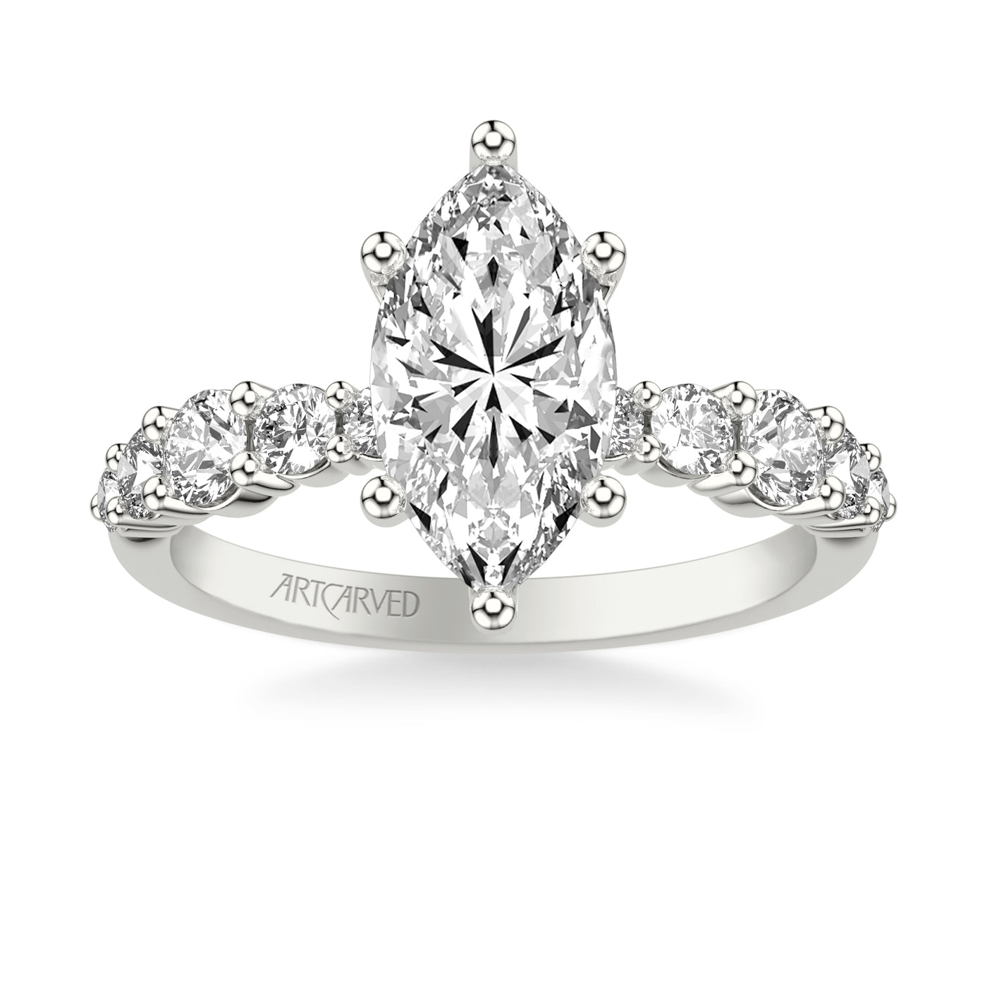 31-V1084HMW-E.01 - ARTCARVED - Classic Engagement Ring with Graduated Round Prong Set Diamond shank