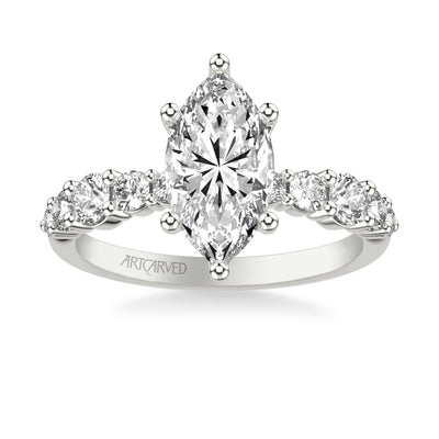 31-V1084HMW-E.01 - ARTCARVED - Classic Engagement Ring with Graduated Round Prong Set Diamond shank