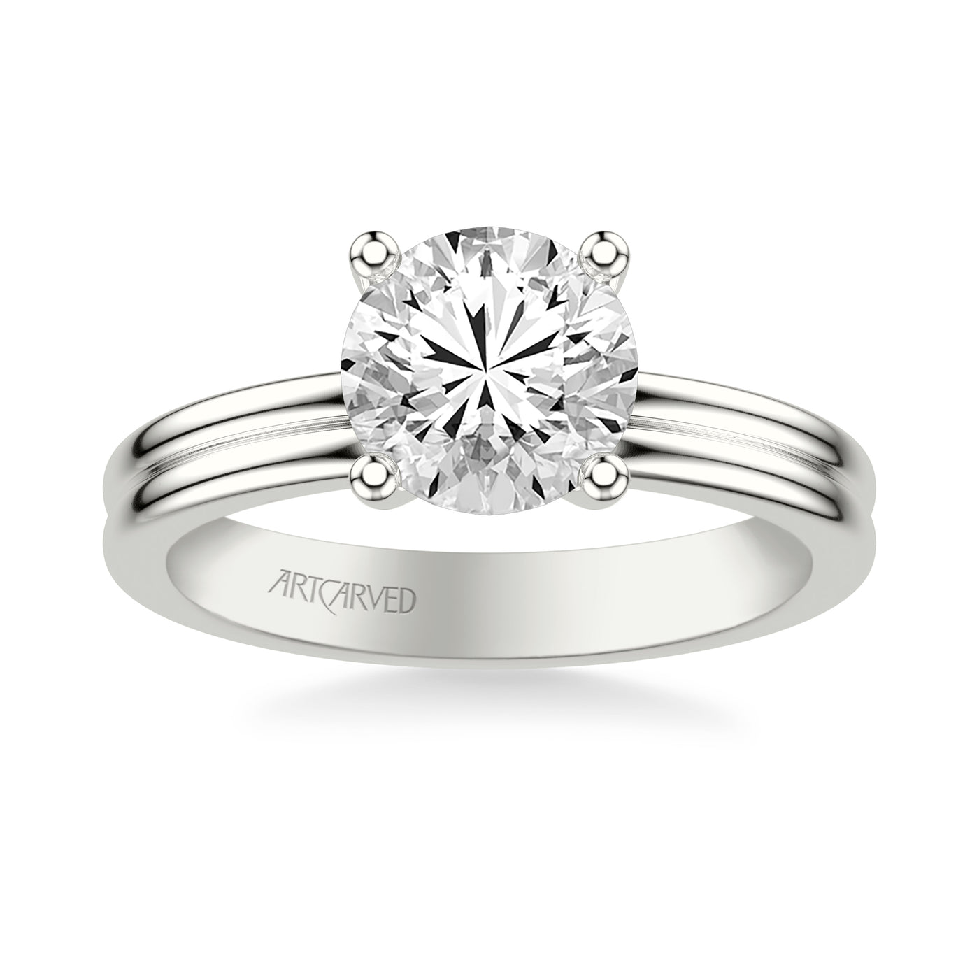 31-V1086IRW-E.01 - ARTCARVED -  Classic Solitaire Engagement Ring with Double Polished Shank