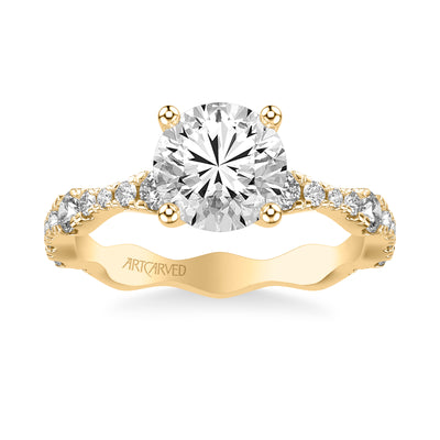 31-V1088HRY-E.01 - ARTCARVED - Classic Engagement Ring with Graduated Diamond sizes and Scalloping Shank
