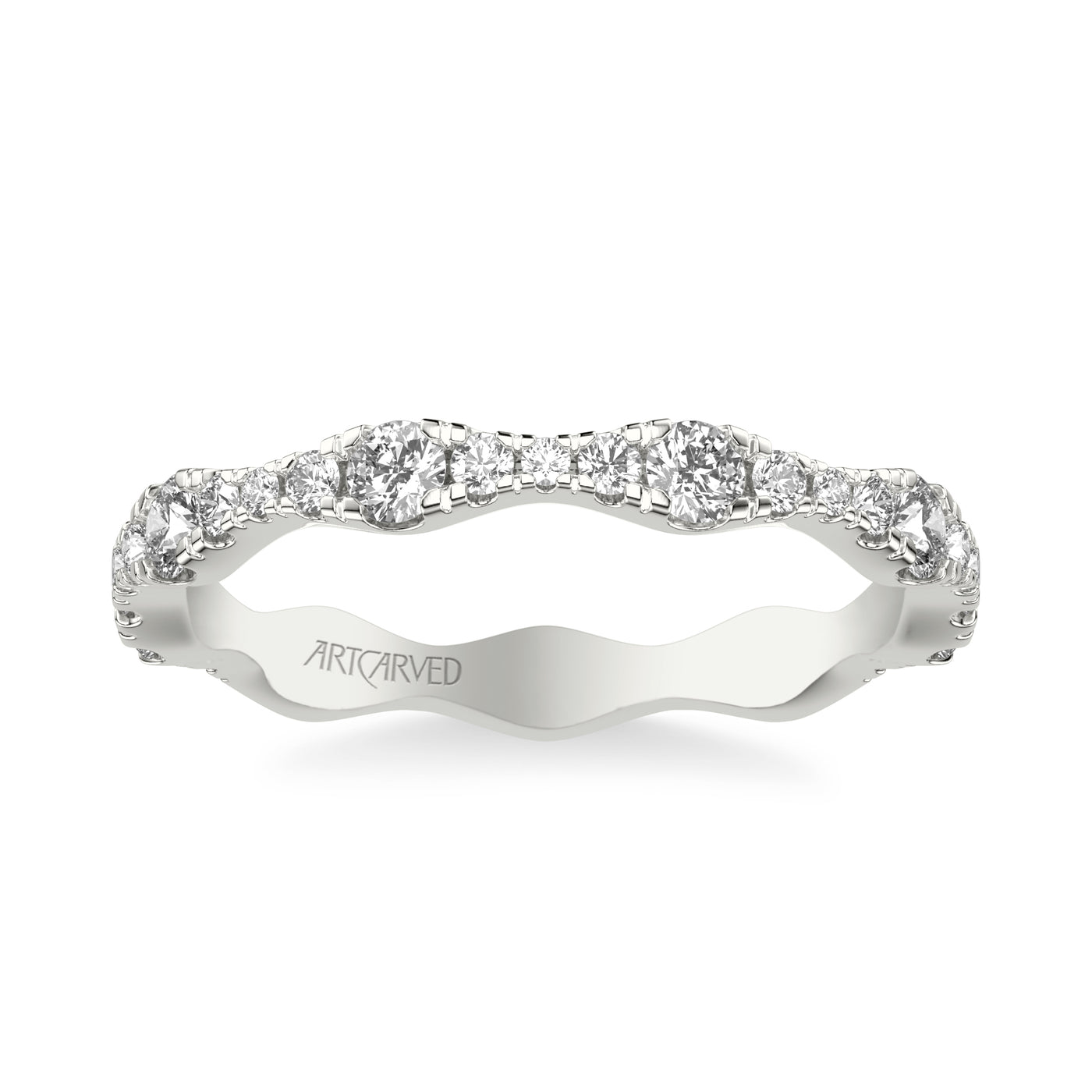 31-V1088Y-L.00 - ARTCARVED -  Classic Wedding Band with Graduated Diamond sizes and scalloping design