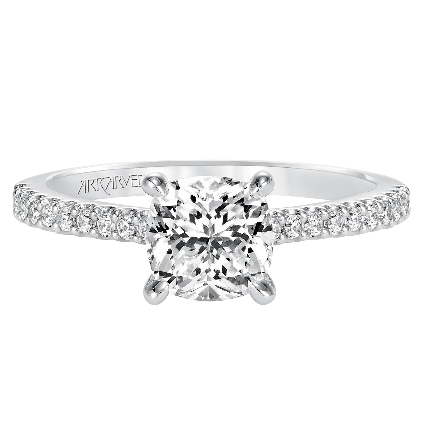 31-V574GRW-E.01 - ARTCARVED - Willa, Classic prong set diamond engagement ring with diamond detailed crown and bridge with diamond accented shank