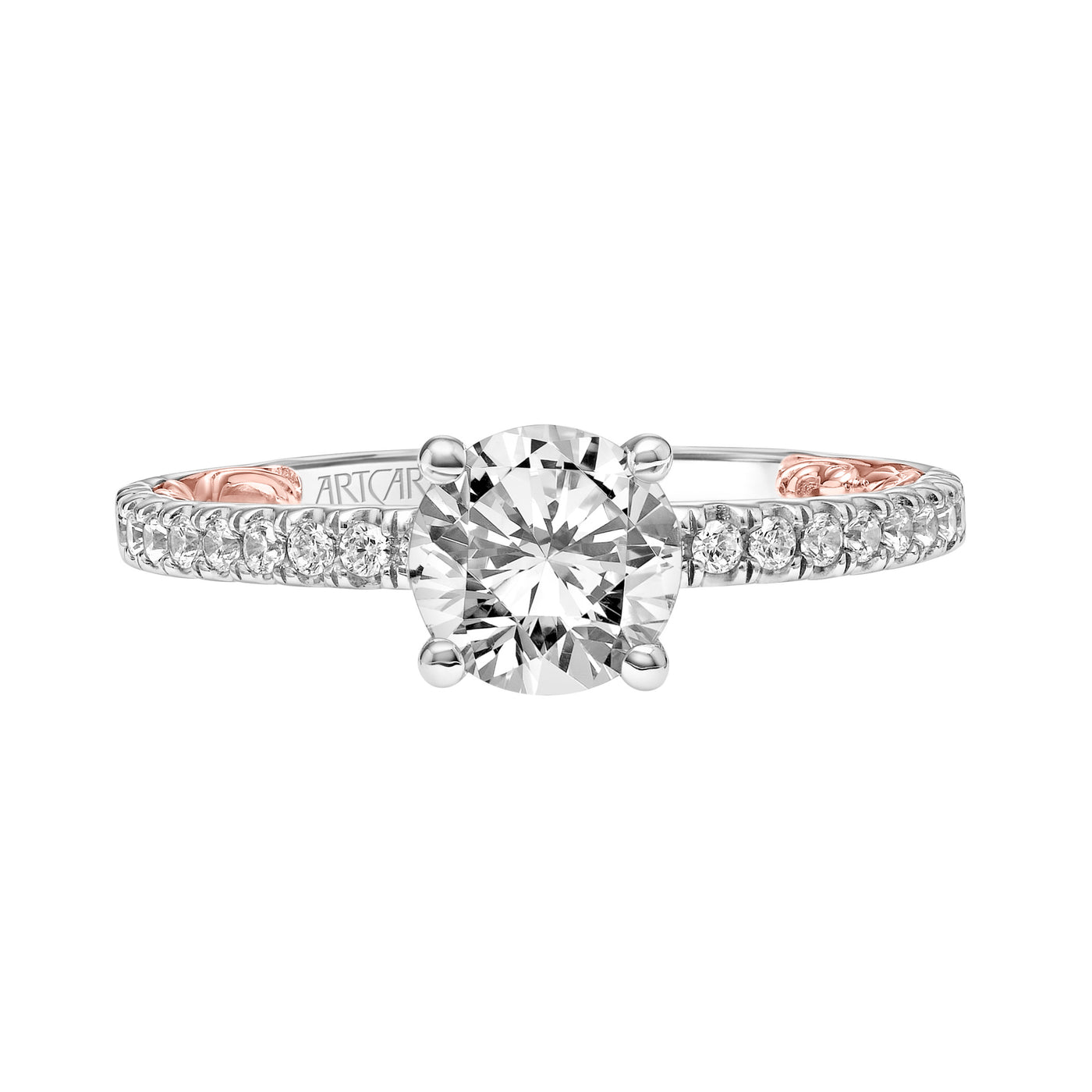 31-V903ERWR-E.01 - ARTCARVED - Lyric Engagement Ring with Diamond Collar and Inner Carved details and Diamond Shank