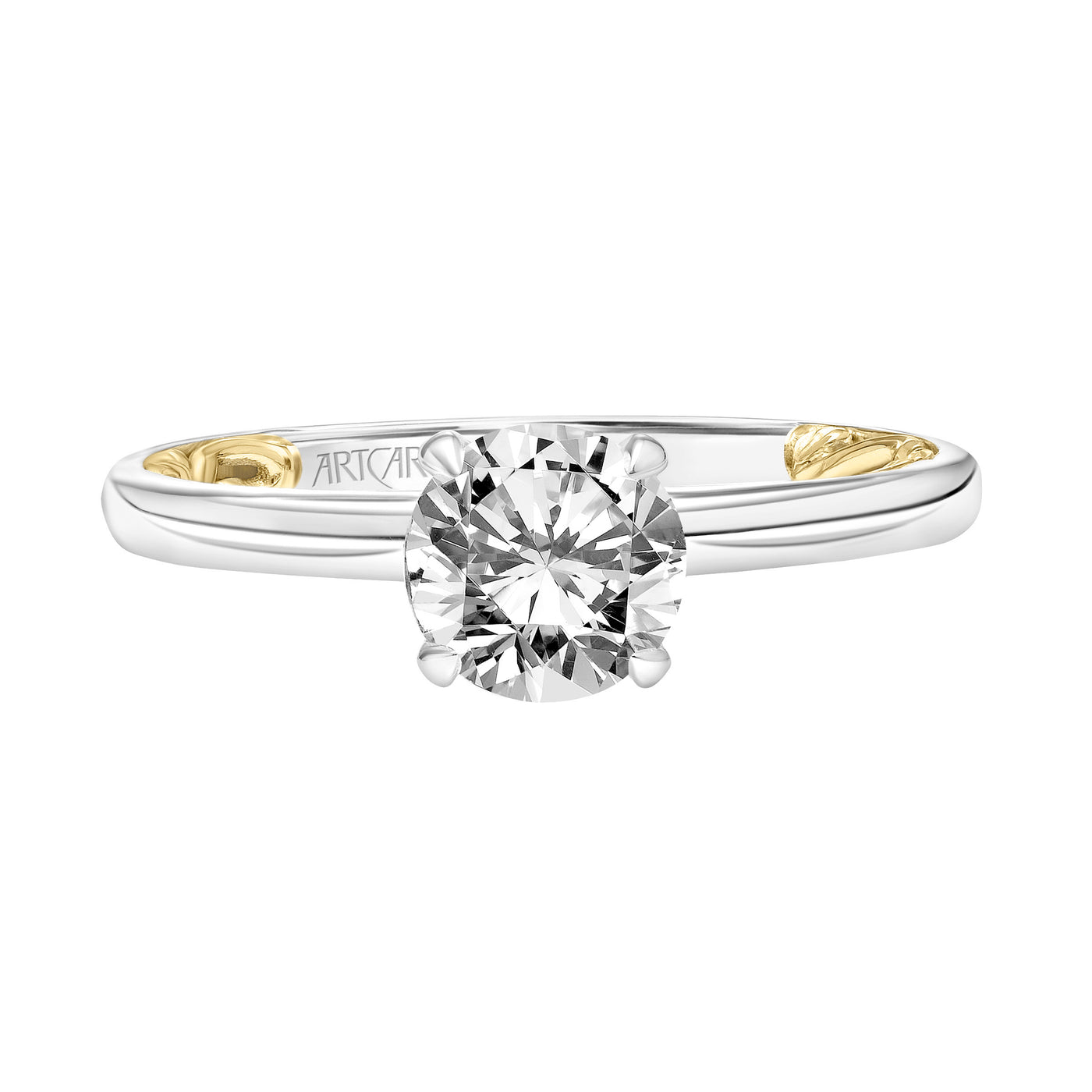 31-V905ERWY-E.01 - ARTCARVED - Lyric Solitaire Diamond Engagement Ring  with Inner Carved details and Polished Shank