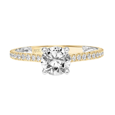 31-V908ERYW-E.01 - ARTCARVED - Lyric Engagement Ring with Inner Carved details and Diamond Shank