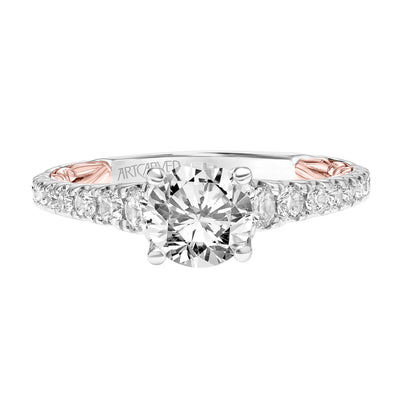 31-V911ERWY-E.01 - ARTCARVED - Lyric Engagement Ring with Diamond Accent basket and Inner Carved details and Graduated Diamond Shank