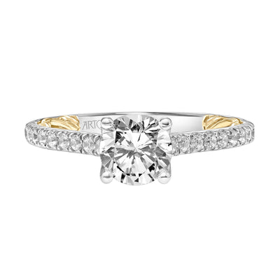 31-V912ERWY-E.01 - ARTCARVED - Lyric Engagement Ring with Diamond Accent basket and Inner Carved details and Graduated Diamond Shank