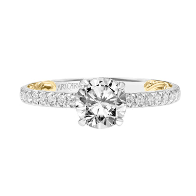 31-V913ERWY-E.01 - ARTCARVED - Lyric Engagement Ring with Hidden Diamond Halo and Inner Carved details and Diamond Shank