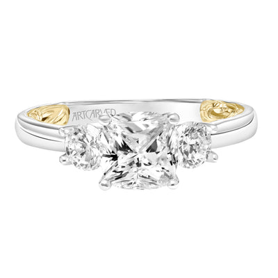 31-V917GUWY-E.01 - ARTCARVED - Lyric 3-Stone Engagement Ring with Inner Carved details and Polished Shank