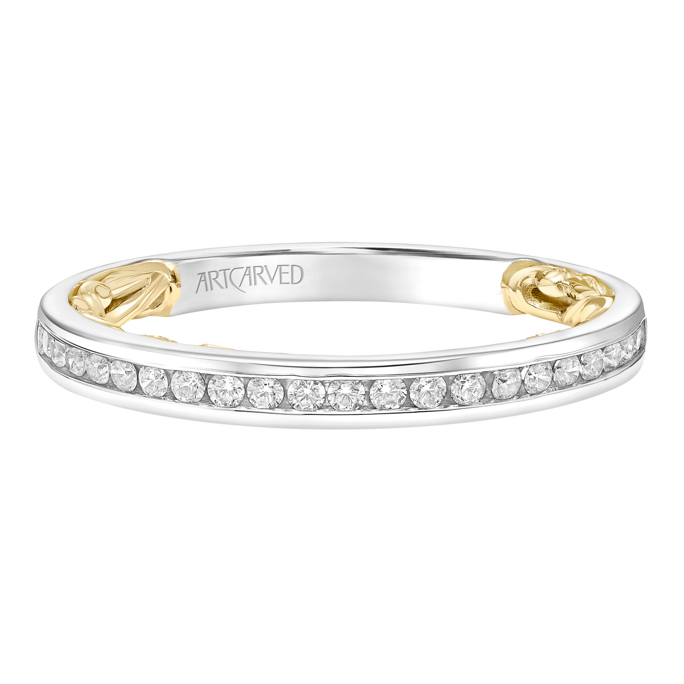31-V917WY-L.00 - ARTCARVED - Lyric Channel Set Diamond Wedding Band with Inner Carved details