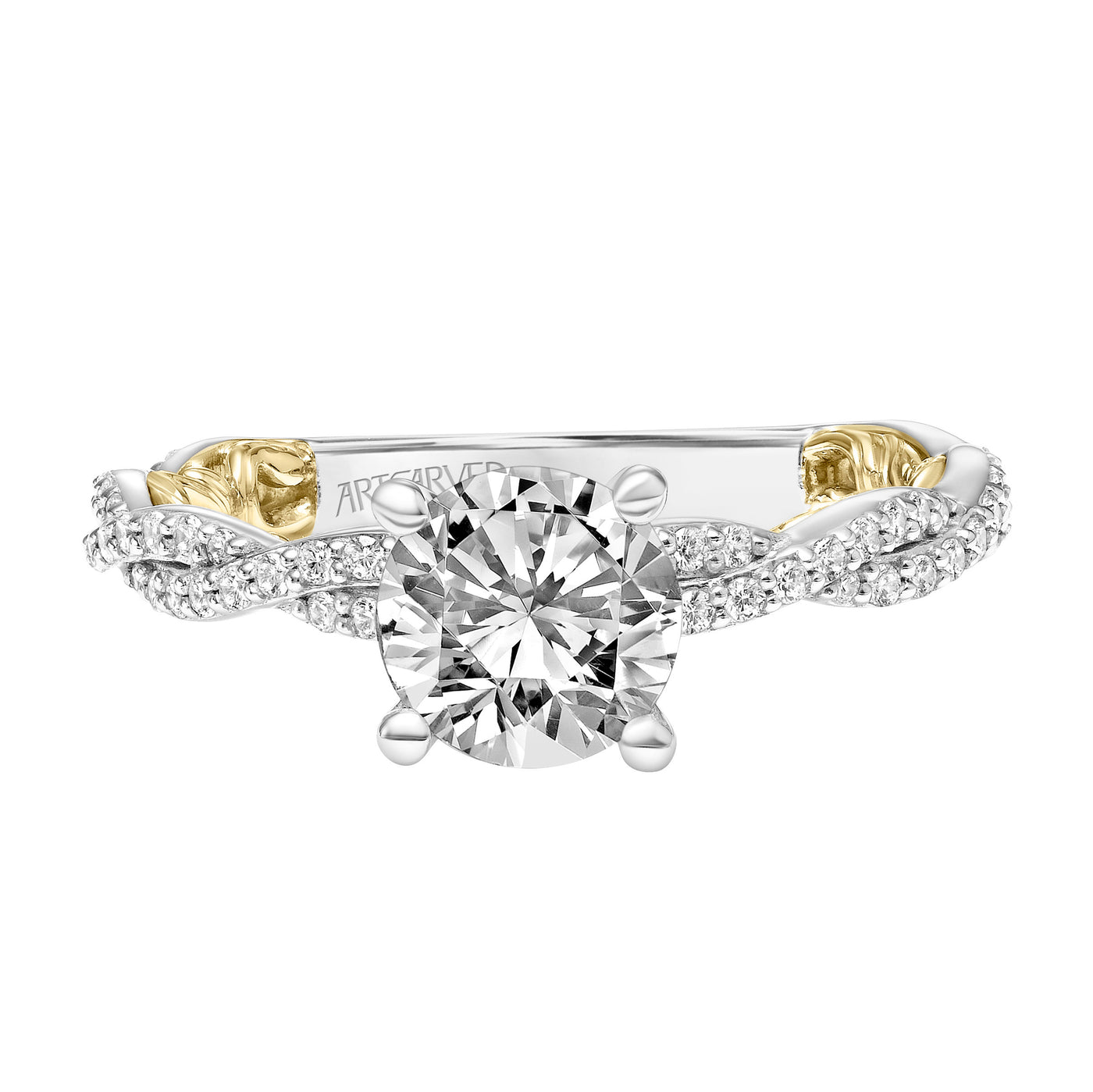 31-V921GRWY-E.01 - ARTCARVED - Lyric Engagement Ring with Diamond Collar and Inner Carved details and Twist Diamond Shank