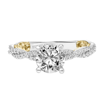 31-V921GRWY-E.01 - ARTCARVED - Lyric Engagement Ring with Diamond Collar and Inner Carved details and Twist Diamond Shank