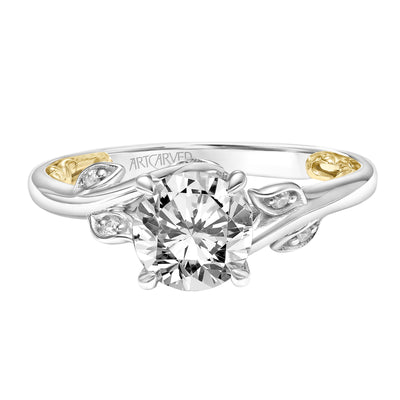 31-V922GRWY-E.01 - ARTCARVED - Lyric Engagement Ring with Diamond Accented Petal Gallery and Inner Carved details and Polished Shank