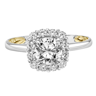 31-V926ERWY-E.01 - ARTCARVED - Lyric Engagement Ring with Cushion Diamond Halo and Accented Diamond Gallery with Polished Shank