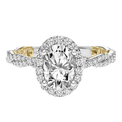 31-V959GVWY-E.01 - ARTCARVED - Lyric Engagement Ring with Oval Diamond Halo and Accented Diamond Gallery with Inner Carved details and Diamond Shank