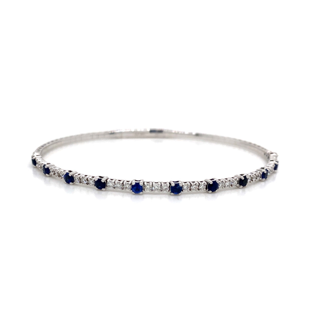 18KW .65 Cttw Sapphire and .55 Cttw Diamond Bangle Bracelet
