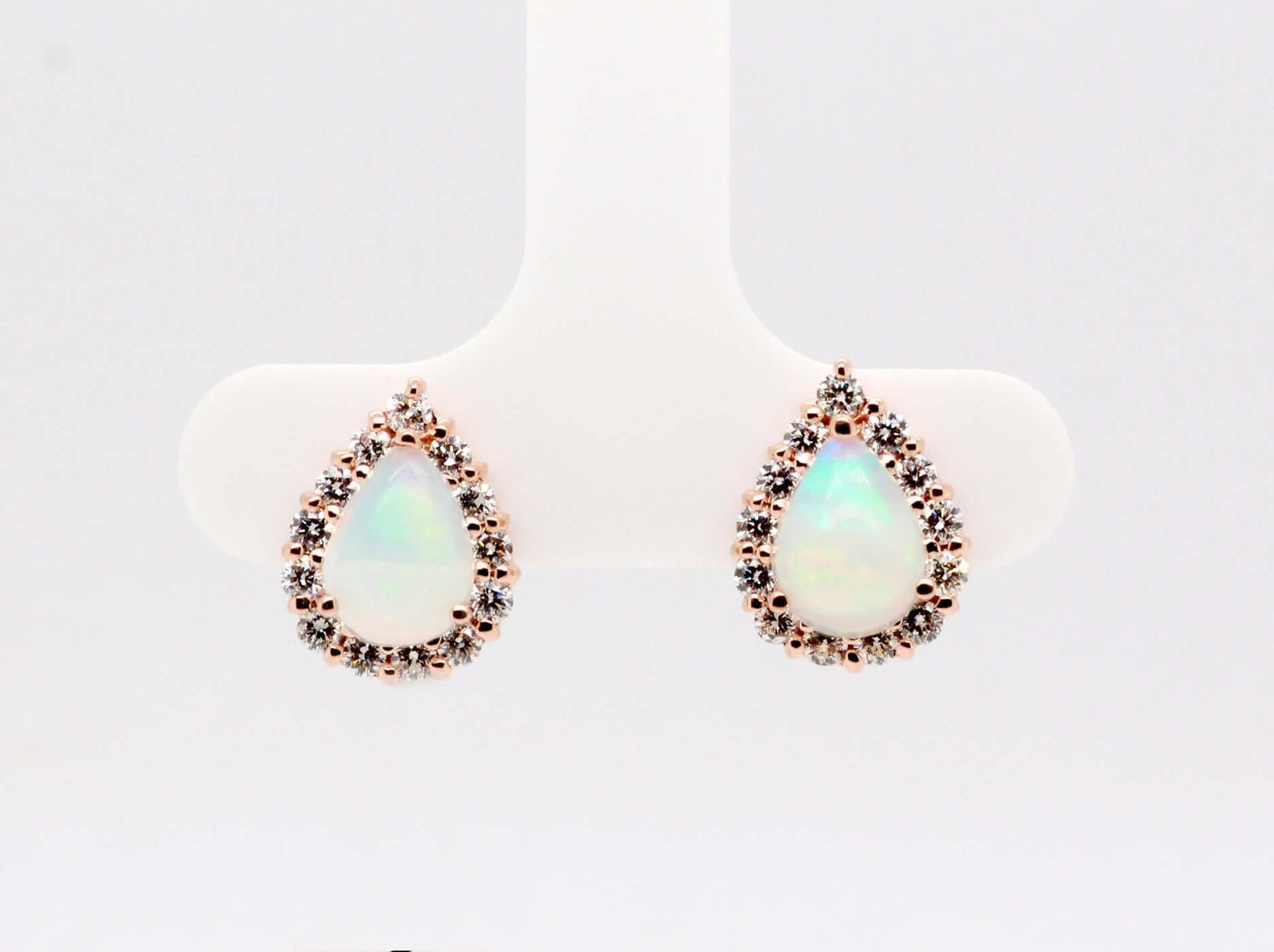14KR 1.40 Cttw Opal and Diamond Halo Stud Earrings