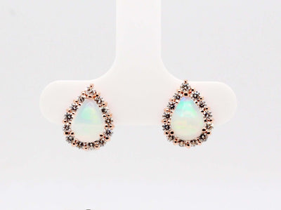 14KR 1.40 Cttw Opal and Diamond Halo Stud Earrings image