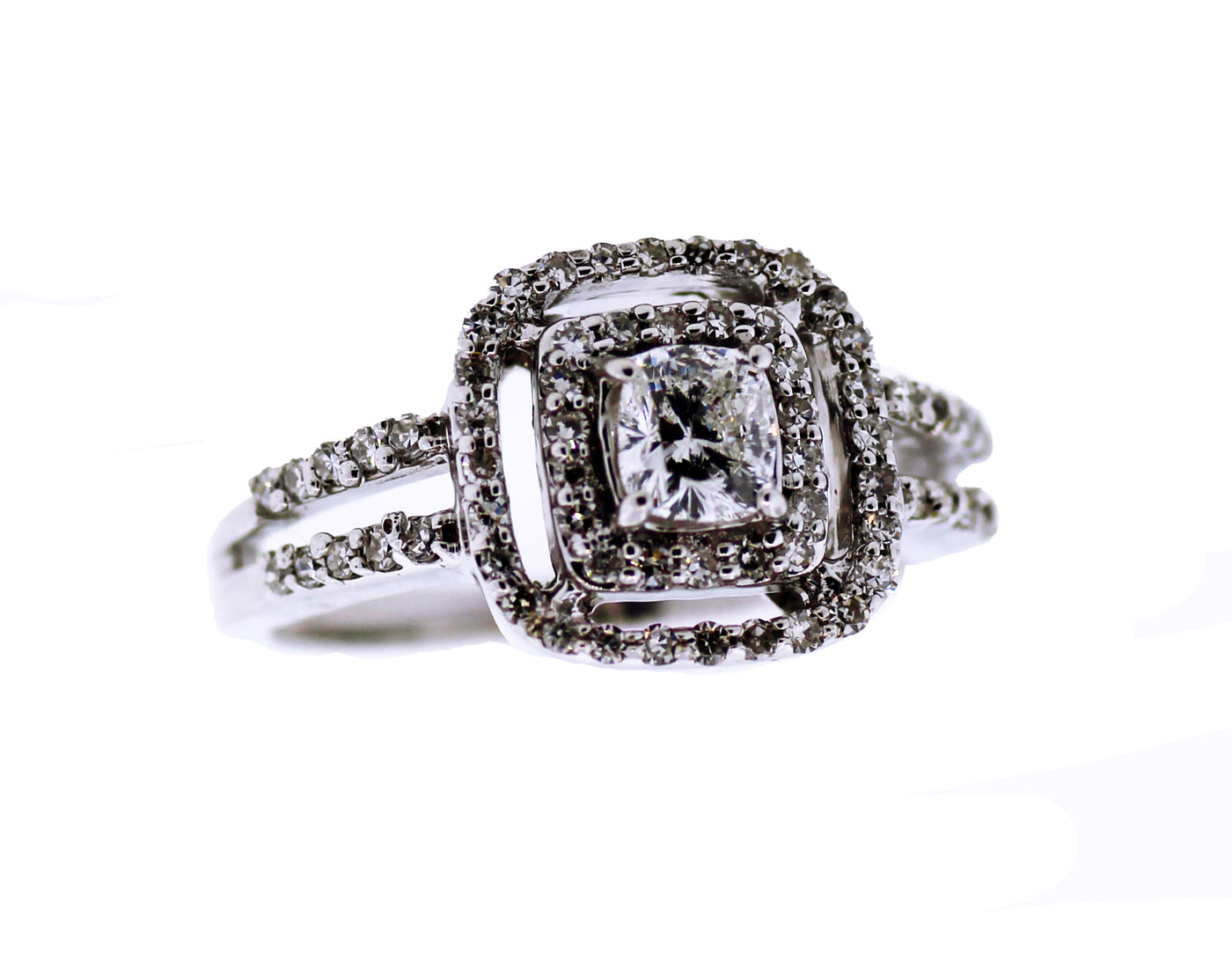 14KW 1 CTTW BRIDAL RING .35  CUSHION CTR